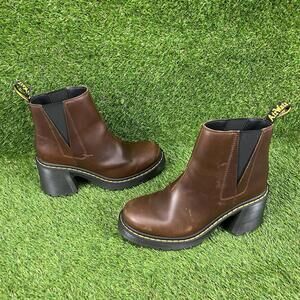 DR Martens Women’s Spence Brown Leather Flared Heel Chelsea Boots Size 10